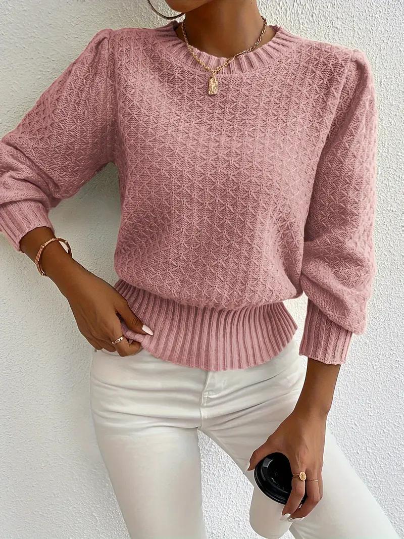 Elegant Lantern-Sleeve Knit Sweater