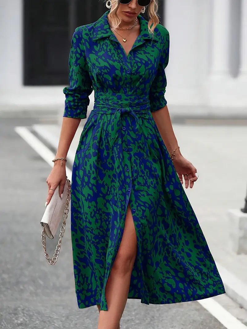 Elegant Geometric Print Shirt Dress