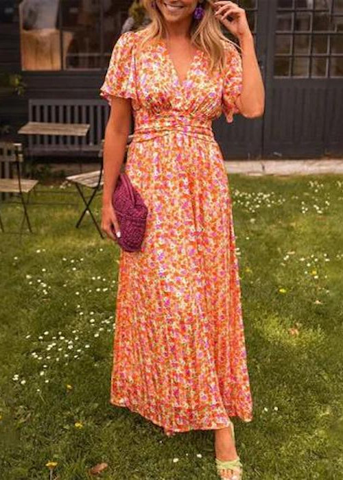 Elegant V-Neck Floral Dress