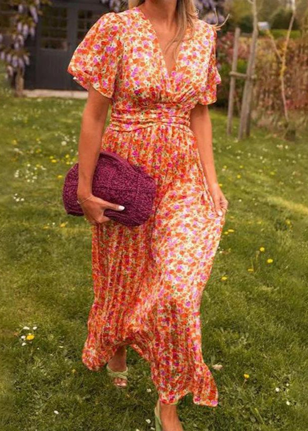 Elegant V-Neck Floral Dress