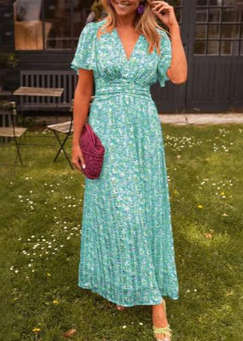 Elegant V-Neck Floral Dress