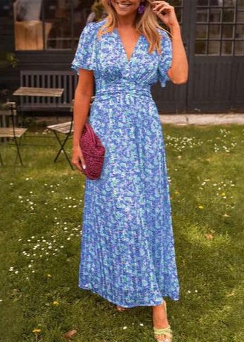Elegant V-Neck Floral Dress