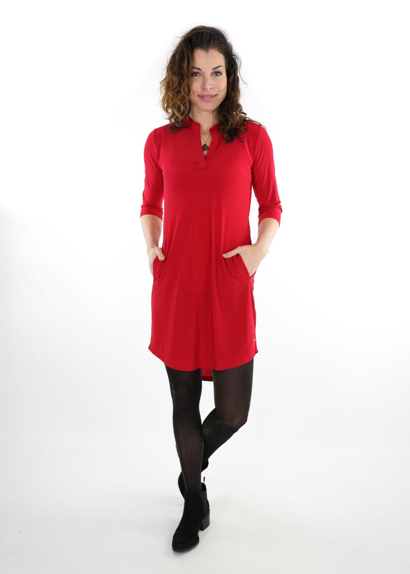 Solid V-Neck Dress