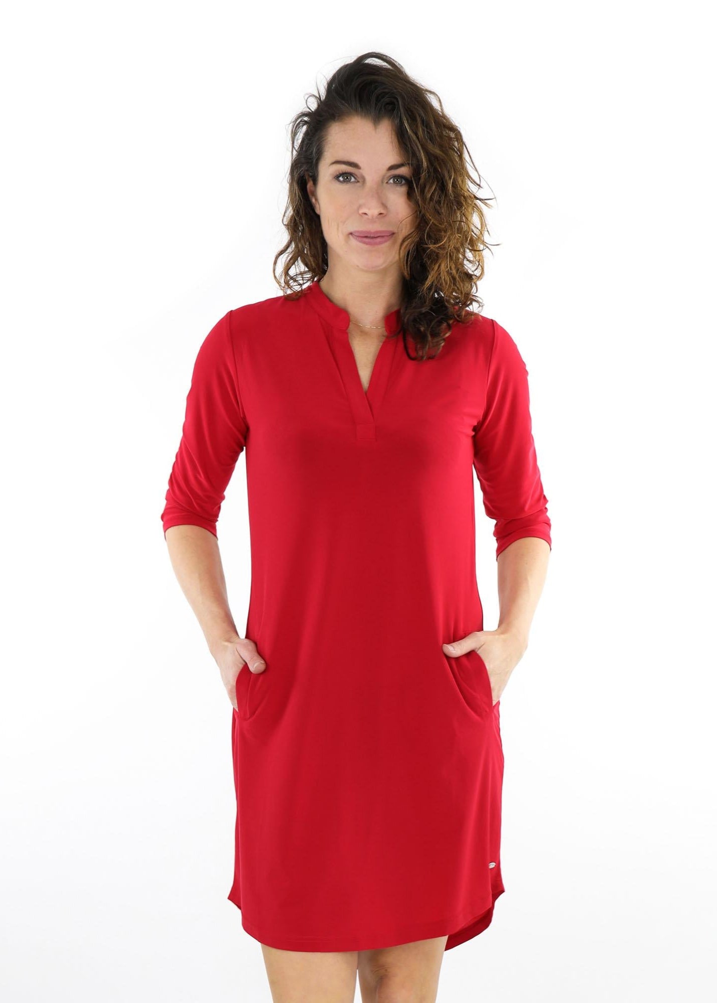 Solid V-Neck Dress