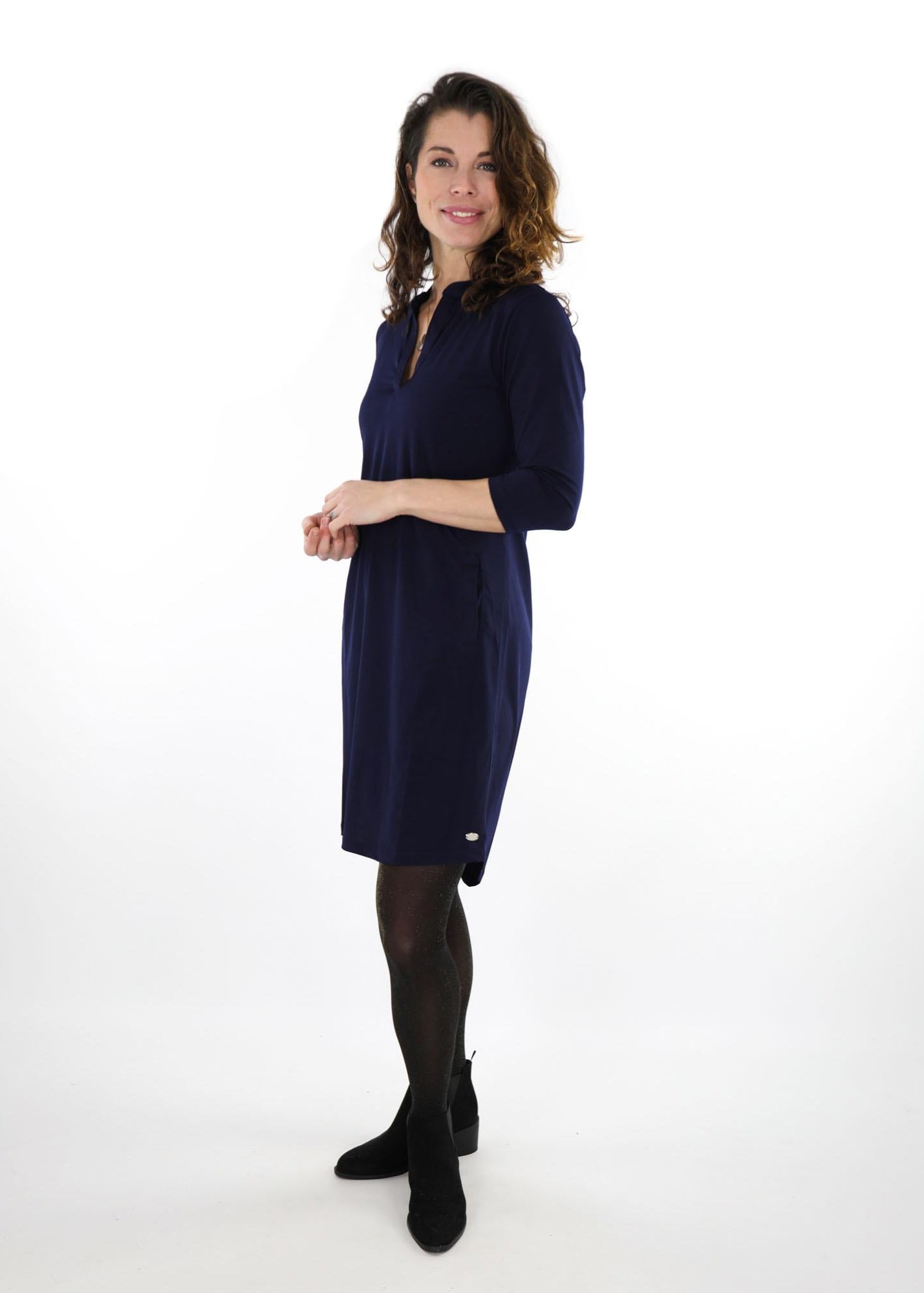 Solid V-Neck Dress