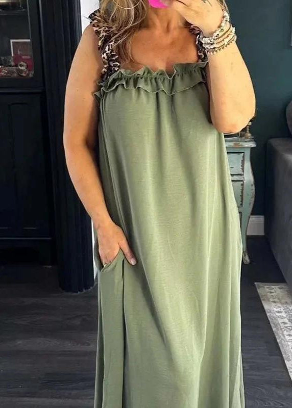Leopard Strap Sleeveless Maxi Dress