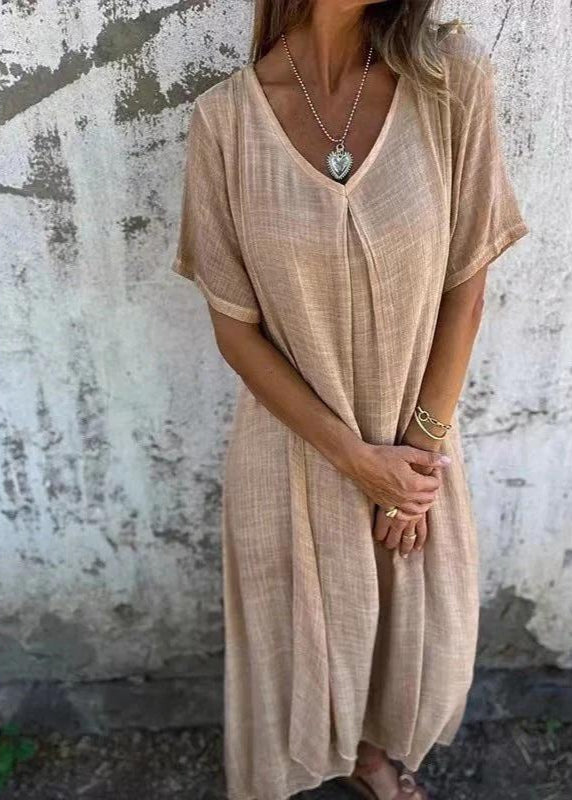 Breezy V-Neck Cotton-Linen Dress