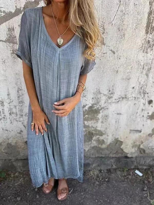Breezy V-Neck Cotton-Linen Dress