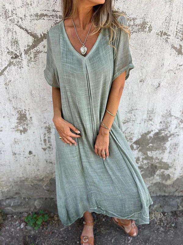 Breezy V-Neck Cotton-Linen Dress