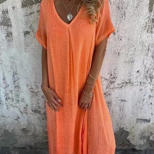 Breezy V-Neck Cotton-Linen Dress