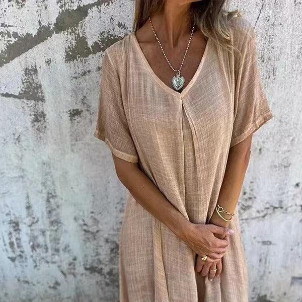 Breezy V-Neck Cotton-Linen Dress