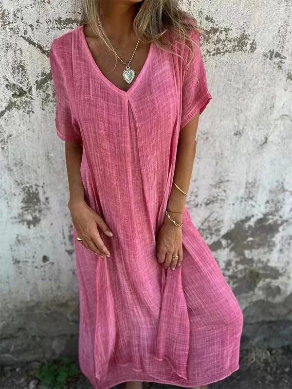 Breezy V-Neck Cotton-Linen Dress