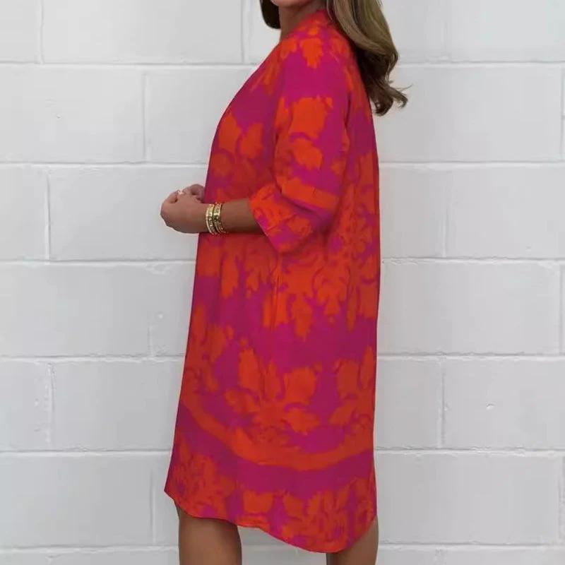 Printed V-Neck Spring Dress