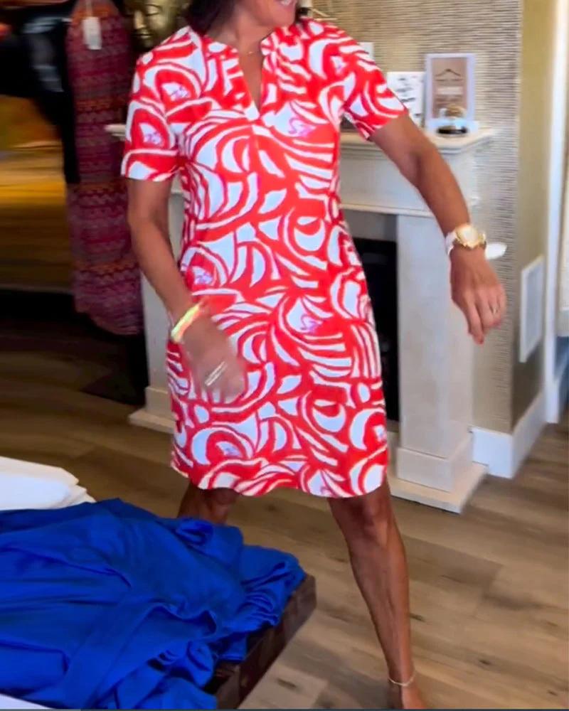 Printed V-Neck Dress