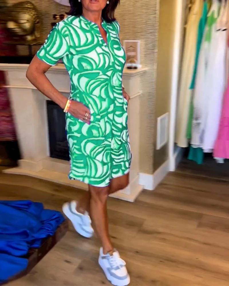 Printed V-Neck Dress