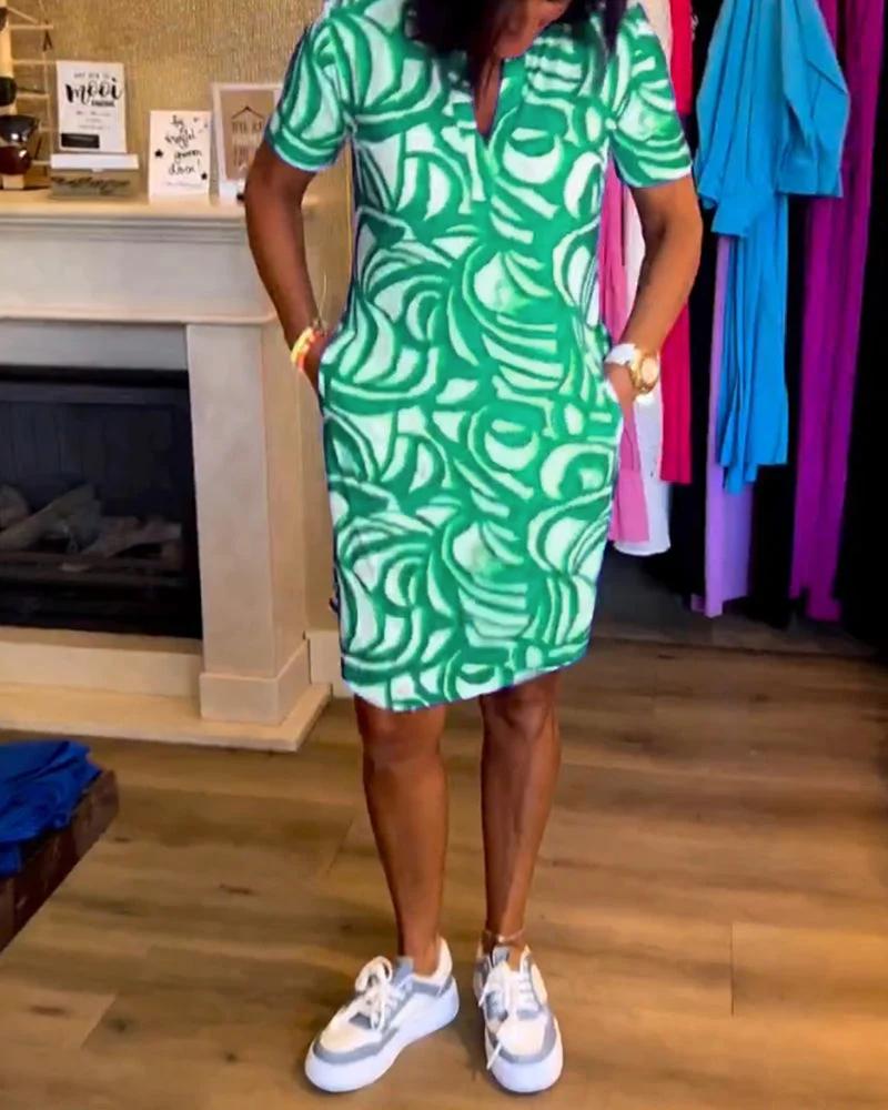 Printed V-Neck Dress