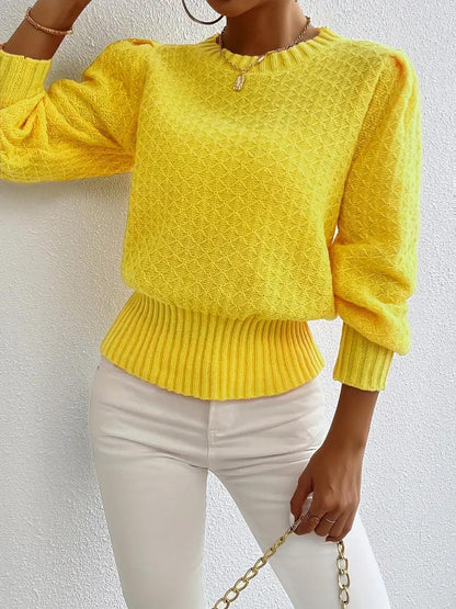 Elegant Lantern-Sleeve Knit Sweater