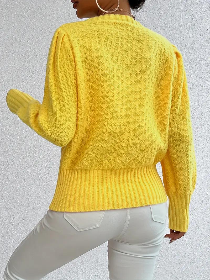 Elegant Lantern-Sleeve Knit Sweater