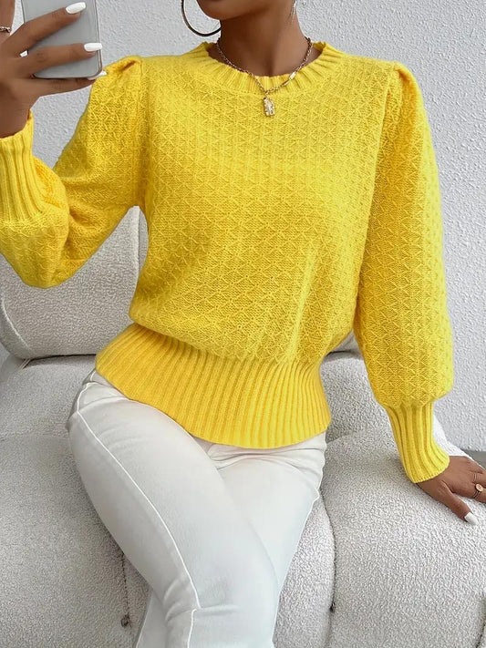 Elegant Lantern-Sleeve Knit Sweater