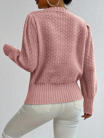 Elegant Lantern-Sleeve Knit Sweater