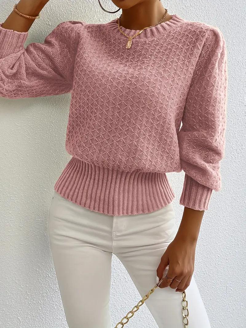 Elegant Lantern-Sleeve Knit Sweater
