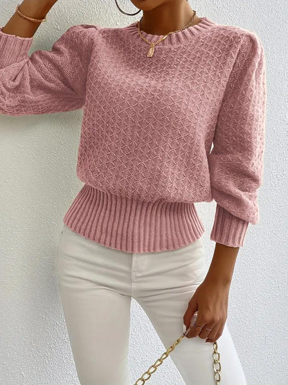 Elegant Lantern-Sleeve Knit Sweater