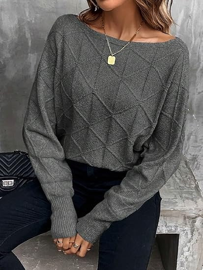 Diamond-Pattern Boat Neck Sweater