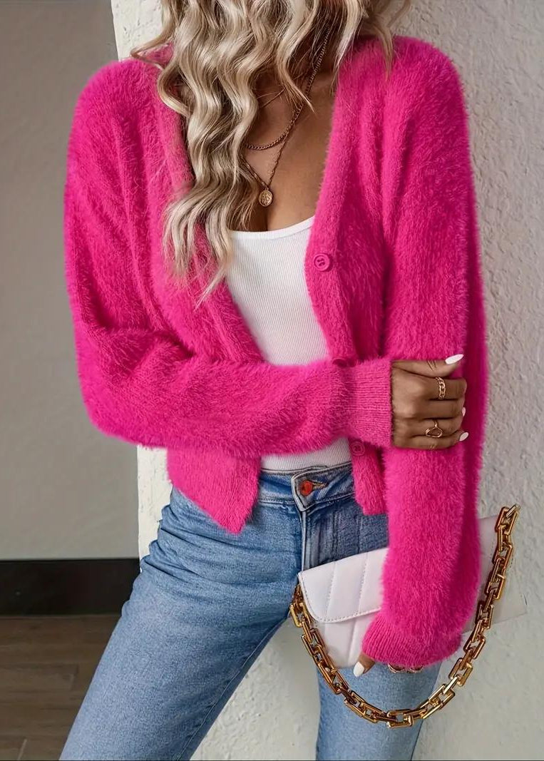 Chic V-Neck Fuzzy Cardigan