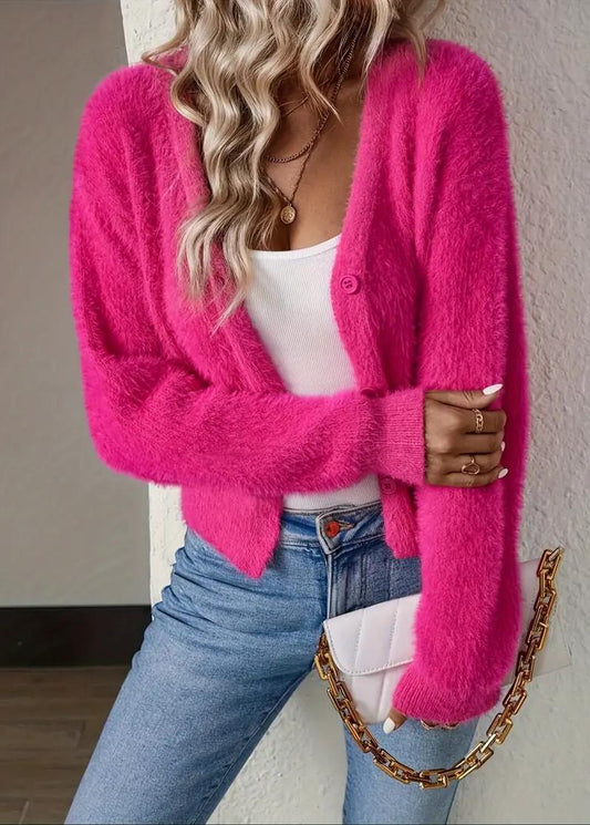 Chic V-Neck Fuzzy Cardigan