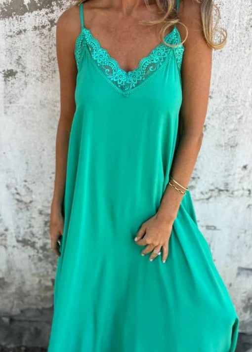 Lace Trim V-Neck Maxi Dress