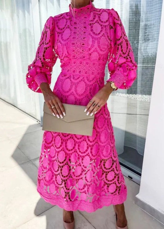French Lace Bubble Sleeve Dress