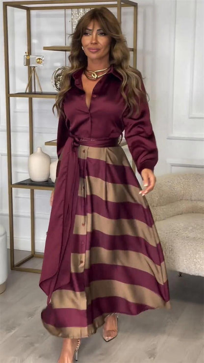 Elegant Striped Shoulder-Strap Dress