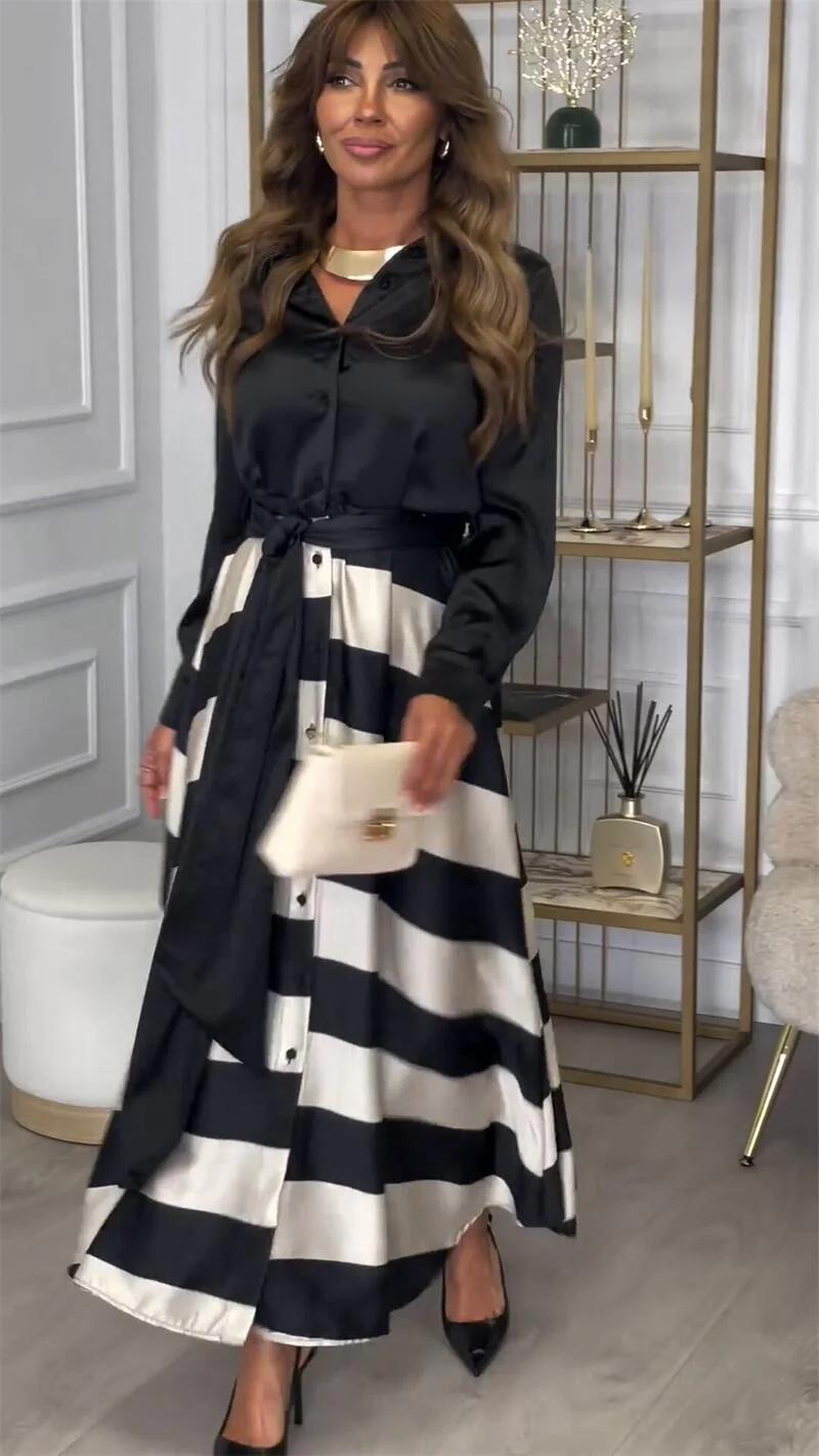 Elegant Striped Shoulder-Strap Dress