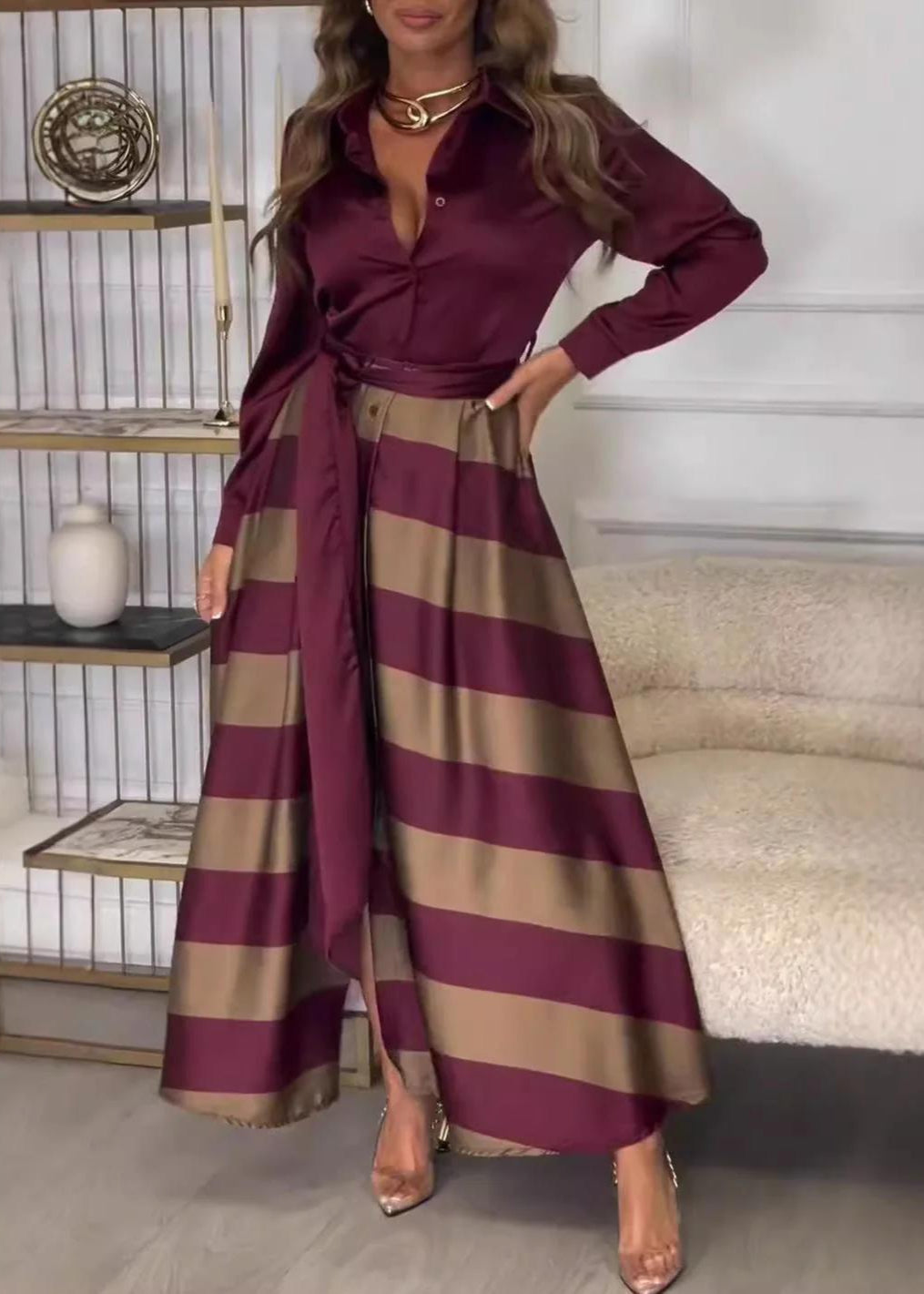 Elegant Striped Shoulder-Strap Dress