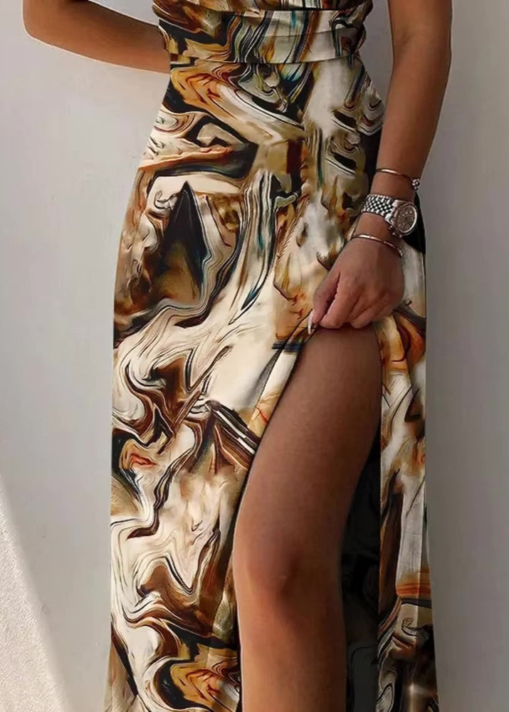 Elegant Printed Strapless Dress
