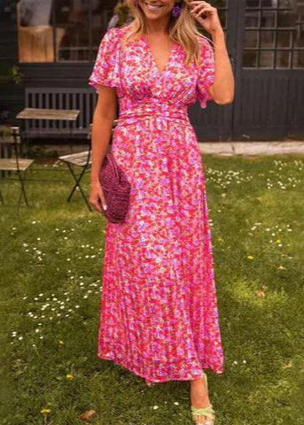 Elegant V-Neck Floral Dress