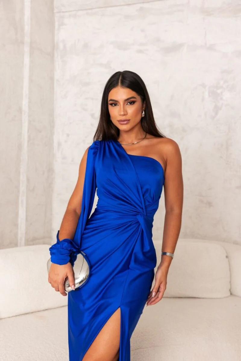One-Shoulder Satin Maxi Dress