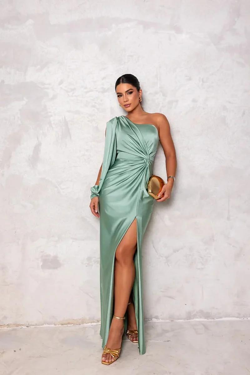 One-Shoulder Satin Maxi Dress