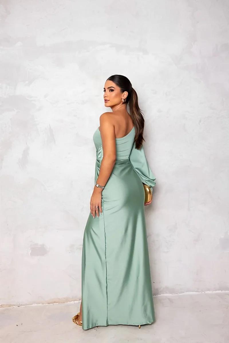 One-Shoulder Satin Maxi Dress
