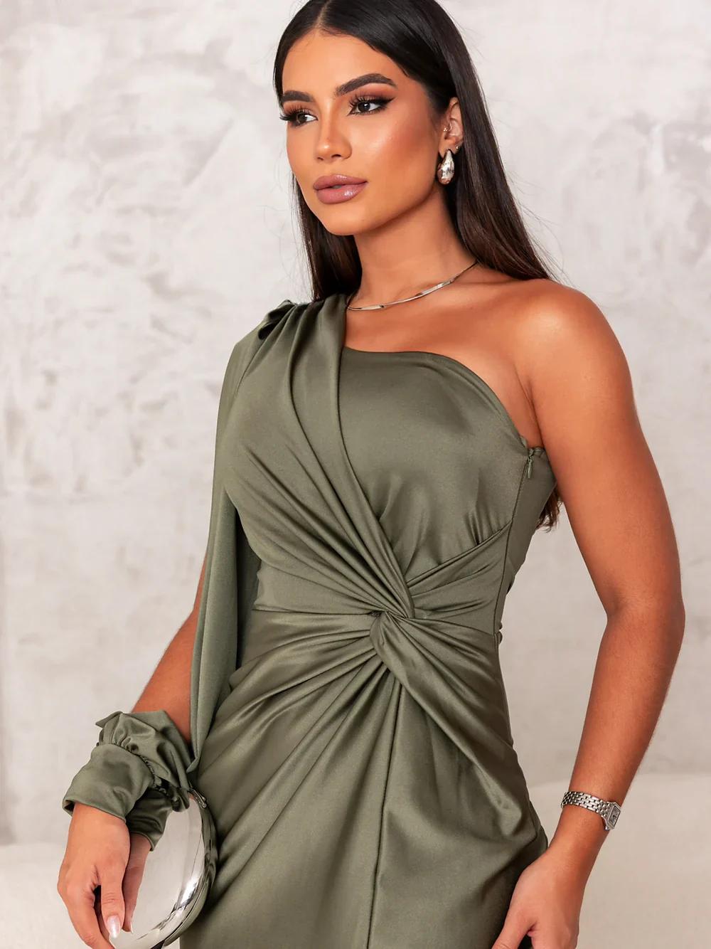 One-Shoulder Satin Maxi Dress