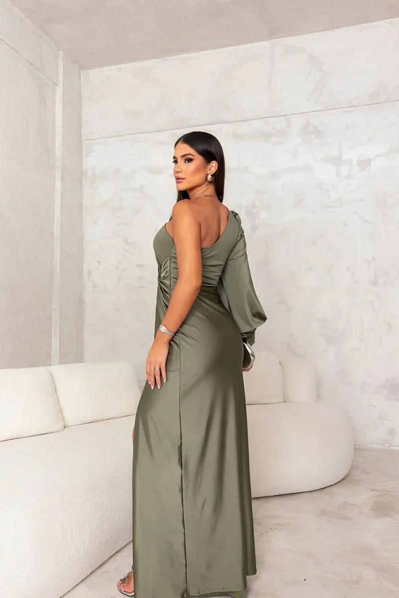 One-Shoulder Satin Maxi Dress