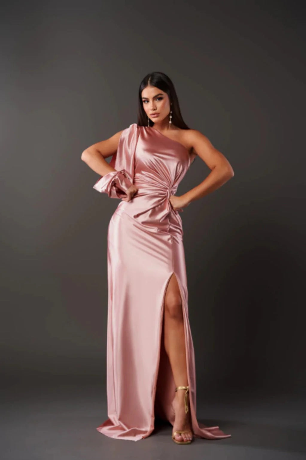 One-Shoulder Satin Maxi Dress