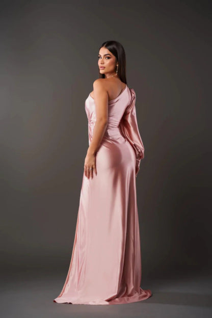 One-Shoulder Satin Maxi Dress