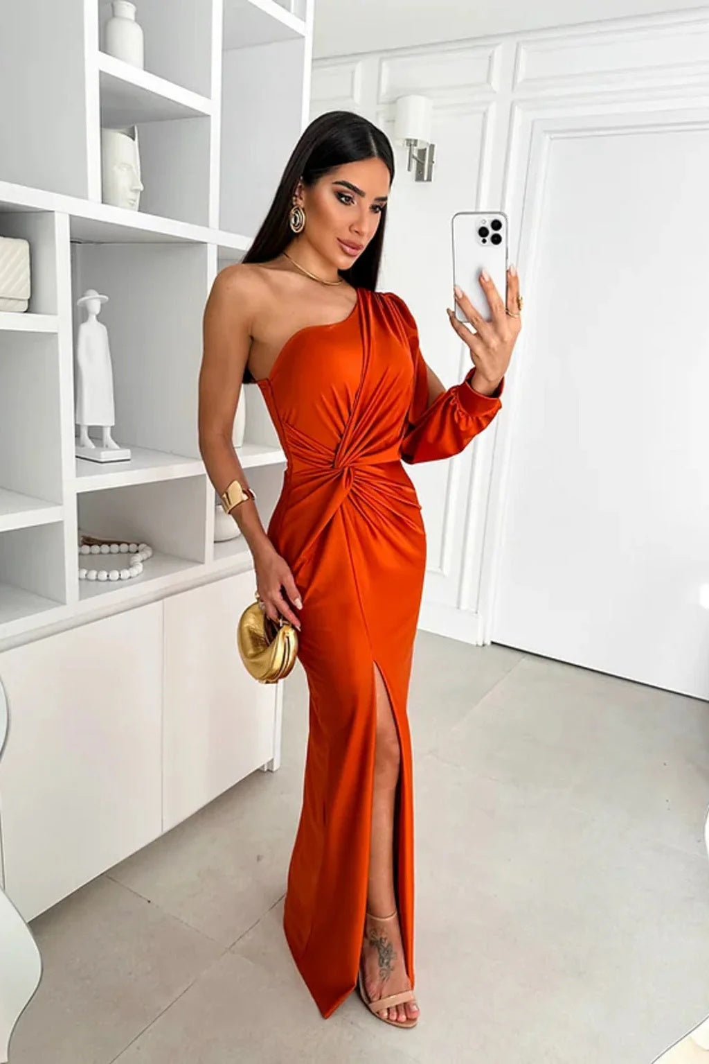 One-Shoulder Satin Maxi Dress