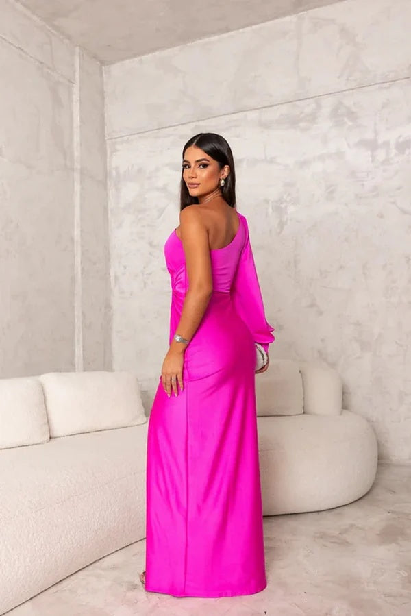 One-Shoulder Satin Maxi Dress
