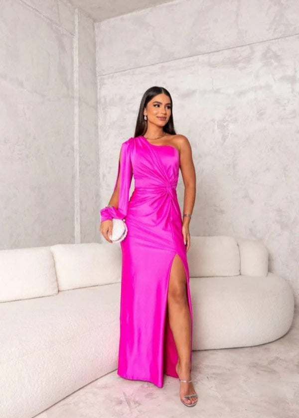 One-Shoulder Satin Maxi Dress