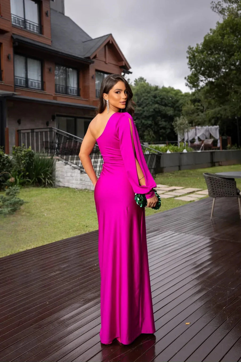One-Shoulder Satin Maxi Dress