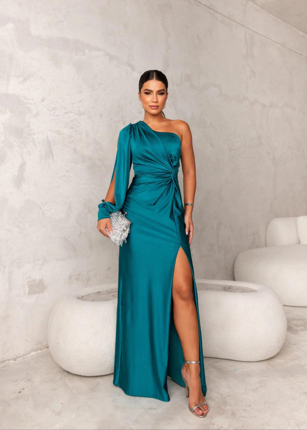 One-Shoulder Satin Maxi Dress