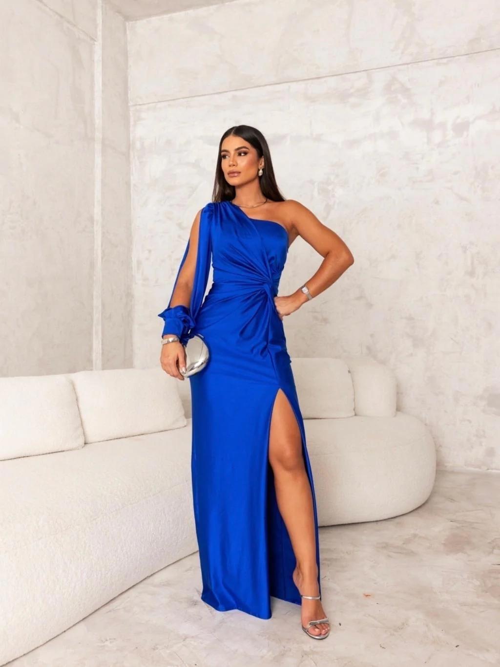 One-Shoulder Satin Maxi Dress