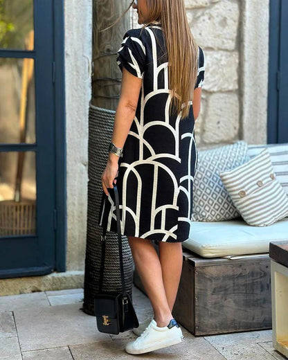 Elegant Short-Sleeve Midi Dress